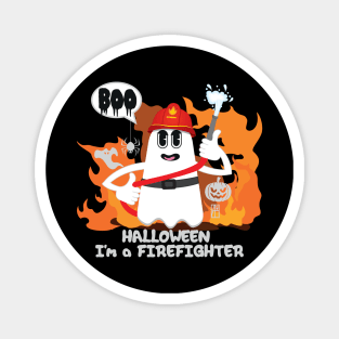 BOO Firefighter dressed as a GHOST - Funny Halloween Ghost Magnet